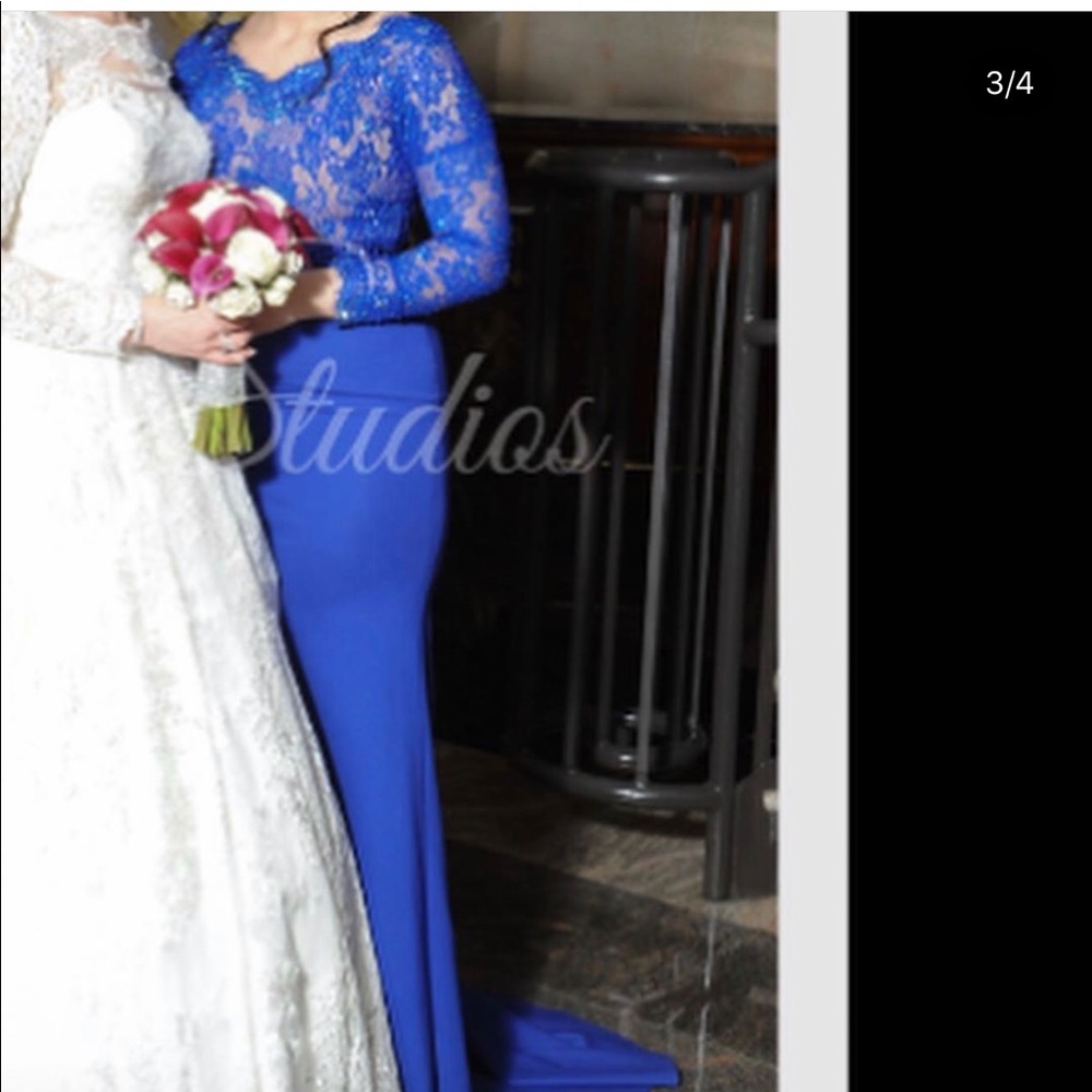 Royal blue long sleeve prom dress
